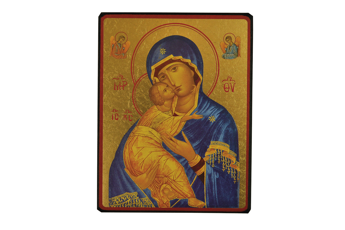 Vierge de vladimir bleue - icone doree a la feuille 15x11,8 cm -  636.64