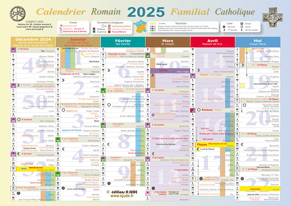 Calendrier familial catholique romain 2025 petit format