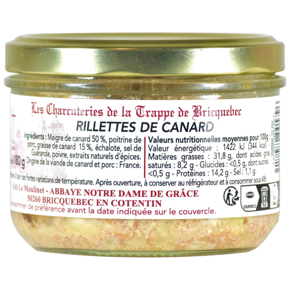 Rillettes de canard, conserve verre de 180 g