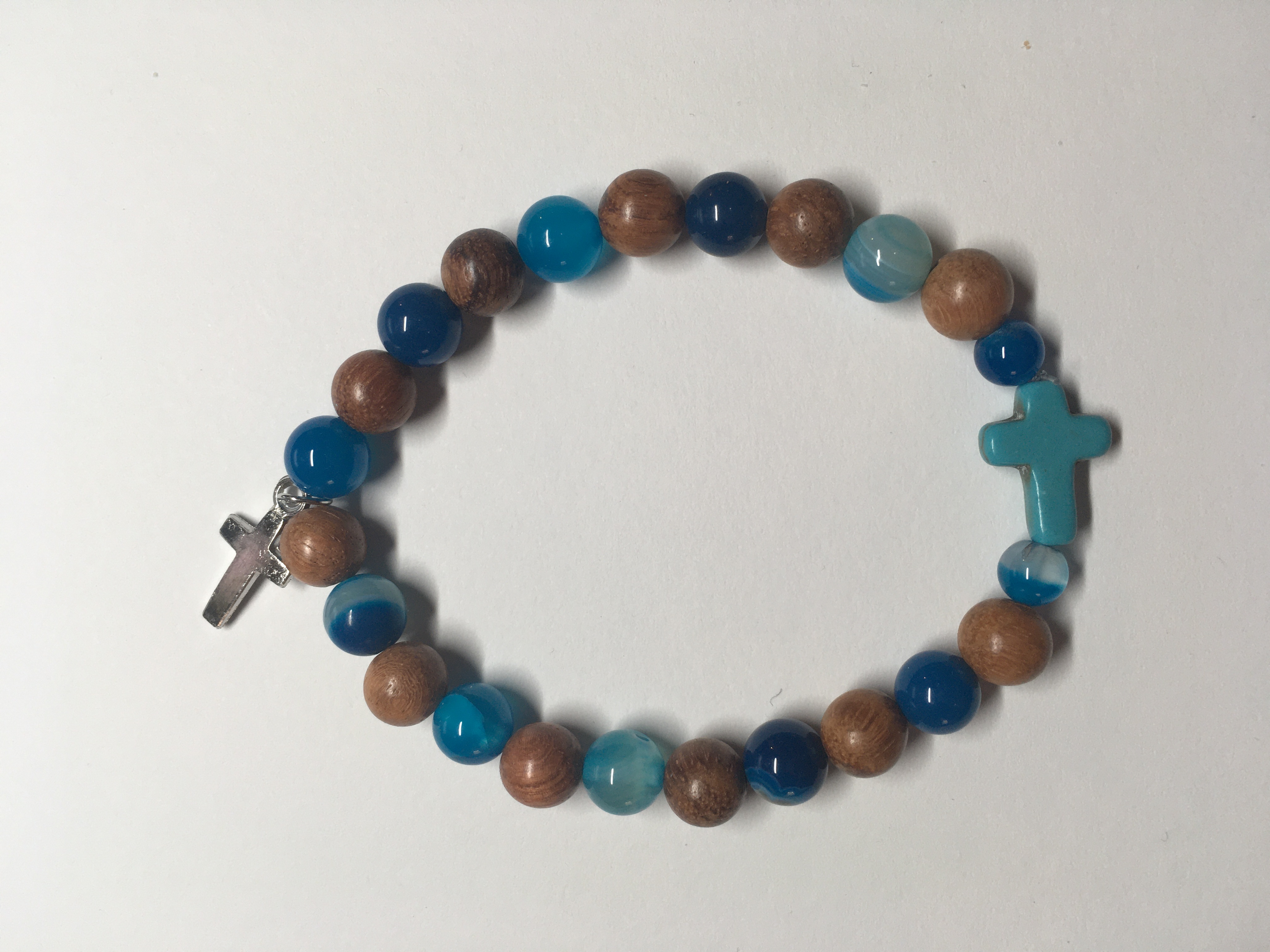 Bracelet agate bleu sur élastique