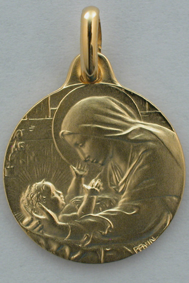 Médaille vierge de la crèche plaqué or