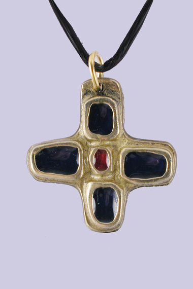 Croix bronze d'art bleue