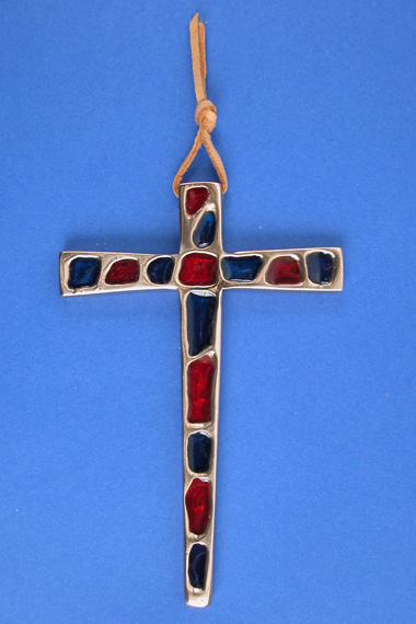 Croix rouge et bleu bronze d'art