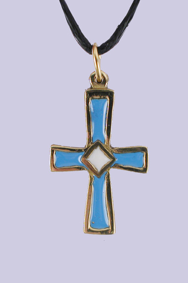 Croix bronze d'art turquoise allongée