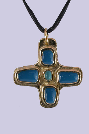 Croix bronze d'art turquoise