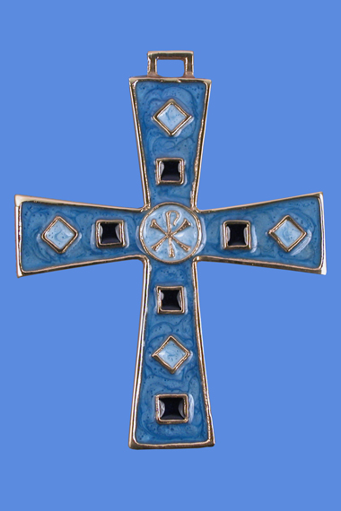 Croix bleue chrisme bronze d'art